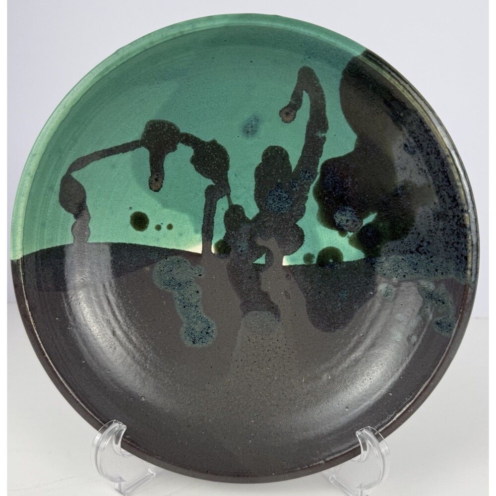 Studio Pottery Mid Centrury Abstract Bowl Whaley / Whitley Teal & Gray 8.5" MCM